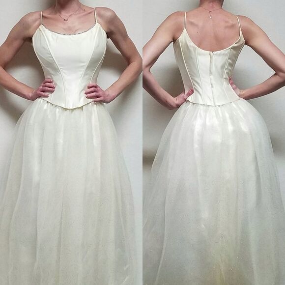 Vintage Y2K Jessica McClintock Gunne Sax Tulle Rhinestone Bustier Princess Dress - Picture 1 of 16